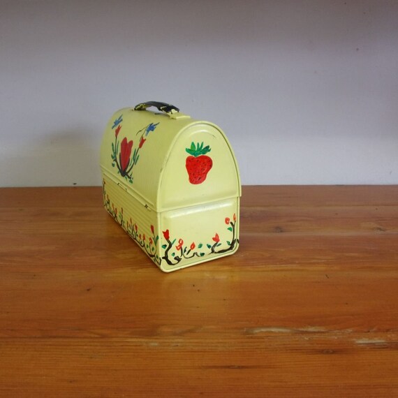 Vintage Metal Thermos lunch box with hippie style… - image 4