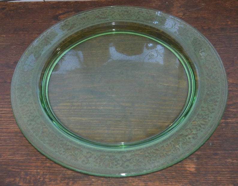 vintage Fostoria Royal Green Etch 273 assiette à gâteau en verre dépression assiette à découper WE001 image 5