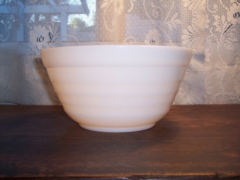 Vintage Hazel Atlas Platonite, Depression Glass, large mixing bowl, white, milk glass image 3