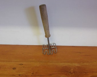 Antique Vintage Potato Masher Wood Handle Braided Wire