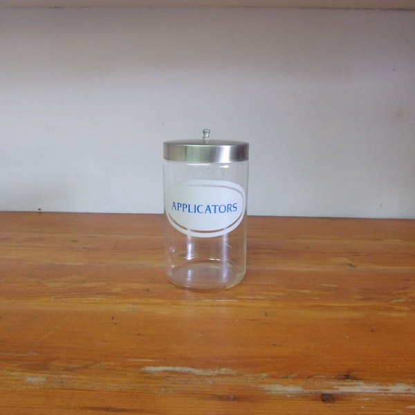 Vintage Pyrex Applicators Glass Apothecary Doctors Jar with metal lid