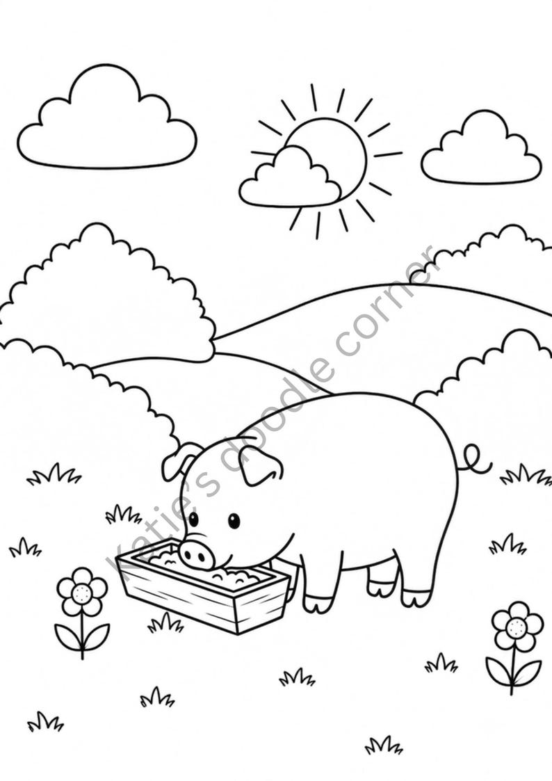 Pig Coloring Pages for Kids | 7 Printable Farm Animal Colouring Sheets ...