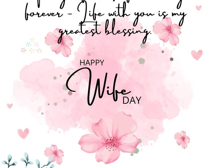 Featured listing image: Happy Wife Day Card Printable, Wife Day Digital Download, Watercolor Floral Card for Wife, Romantic Anniversary Card, Instant Download.