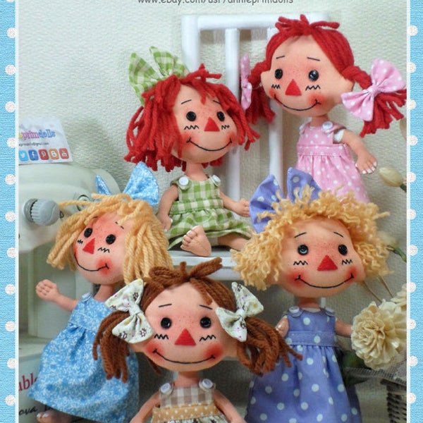 6,5" Stoffpuppe Muster, weiches Puppenmuster, primitives Puppenmuster, Raggedy Ann Muster, PDF Puppenmuster, digitaler Download, Sofortiger Download