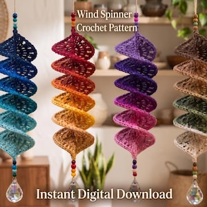 Wind Spinner Crochet Pattern PDF, Lacy Spiral Hanging Suncatcher Decor, Easy Beginner Tutorial, Crystal Garden Kinetic Art DIY Ornament