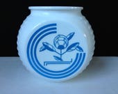 Anchor Hocking - Fire King - Vitrock - Grease Jar Blue Circle with Flowers - No Lid - 1940 39 s