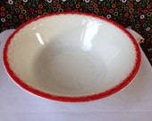 Fire King - Fish Scale - Vitrock - Ivory with Red - Vegetable Bowl - 1940 39 s