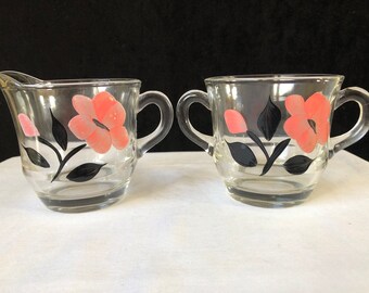 Bartlett Collins - Gay Fad - Cream and sugar bowl - Pink and Black Flowers