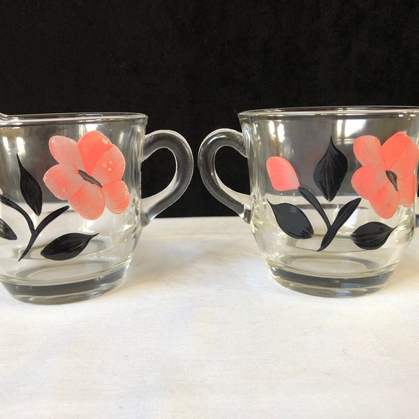 Bartlett Collins - Gay Fad - Cream and sugar bowl - Pink and Black Flowers