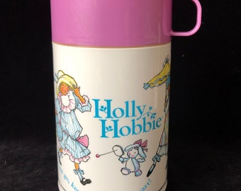 Holly Hobbie- Aladdin Thermos - White and Lavender - 1989 - Wherever You Go Keep Love In Your Heart