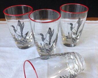 Libbey Americana - Safedge Tumblers - Geese - Red Rims - Set of 4 - Original Box