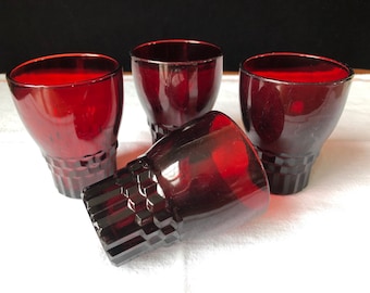 Anchor Hocking - Royal Ruby - Windsor Tumblers - Juice Glasses - Set of 4 - 5 Ounce