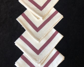 Cotton Napkins - Ivory and Burgundy Stripe - Set of 4 - Vintage Table Linens