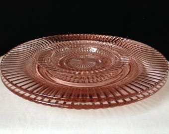 Anchor Hocking Glass - Queen Mary - Prismatic Line Depression Glass - Plates - Two Dinner 9 7/8" - One 6"