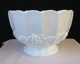 Indiana Glass - Della Robbia - Banana Fruits - Milk Glass Footed Bowl - Scalloped Rim - Centerpiece