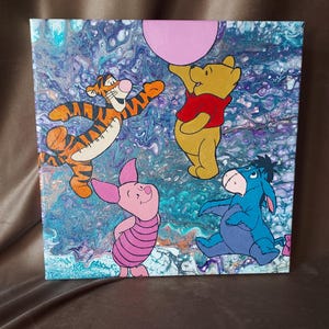 12 x 12in Winnie the Pooh Bear and Friends Acrylic painting