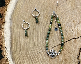 Pulsera y pendientes de cuentas de piedra natural serafinita para mujer, joyería hecha a mano, pieza única, conjunto de joyería