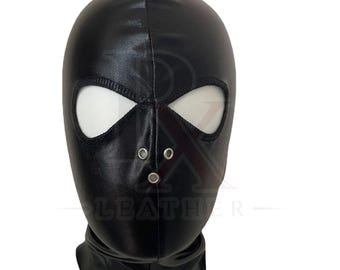Balaclava de couro preto, máscara facial completa, acessório para cosplay, equipamento para motociclistas.