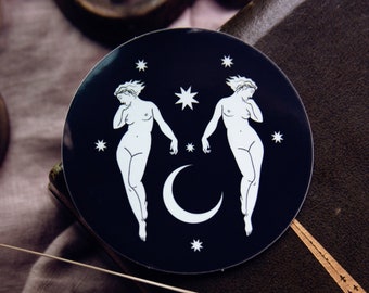 Double Goddess Sticker - Moon and Stars, Goddess, Witchy, Fairycore, Fantasycore, Whimsigoth Vinyl Sticker, Witchcraft Inspired