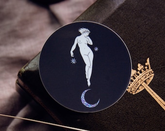 Goddess Sticker - Sparkly Moon and Stars, Goddess, Witchy, Fairycore, Fantasycore, Whimsigoth Vinyl Sticker, Witchcraft Inspired