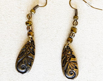 Brass Tierra Cast Oxidized Pewter Reversible Jardin Teardrop Earrings.