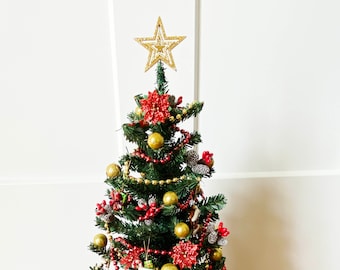 New Tabletop Decorated Traditional Christmas Tree.