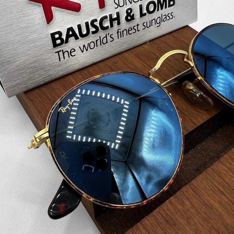 Vintage Ray Ban B & L blau verspiegelte runde Schildkröte 50 mm USA Custom Sonnenbrille Bild 3