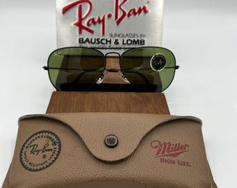 Vintage Ray Ban B&L Rb3 GREEN 58mm black aviator sunglasses NOS