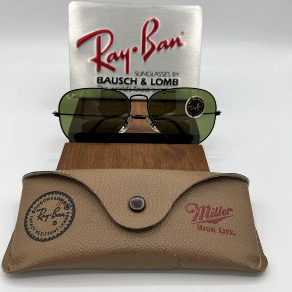 Vintage Ray Ban B&L Rb3 GREEN 58mm Black Aviator Sunglasses  display picture 1