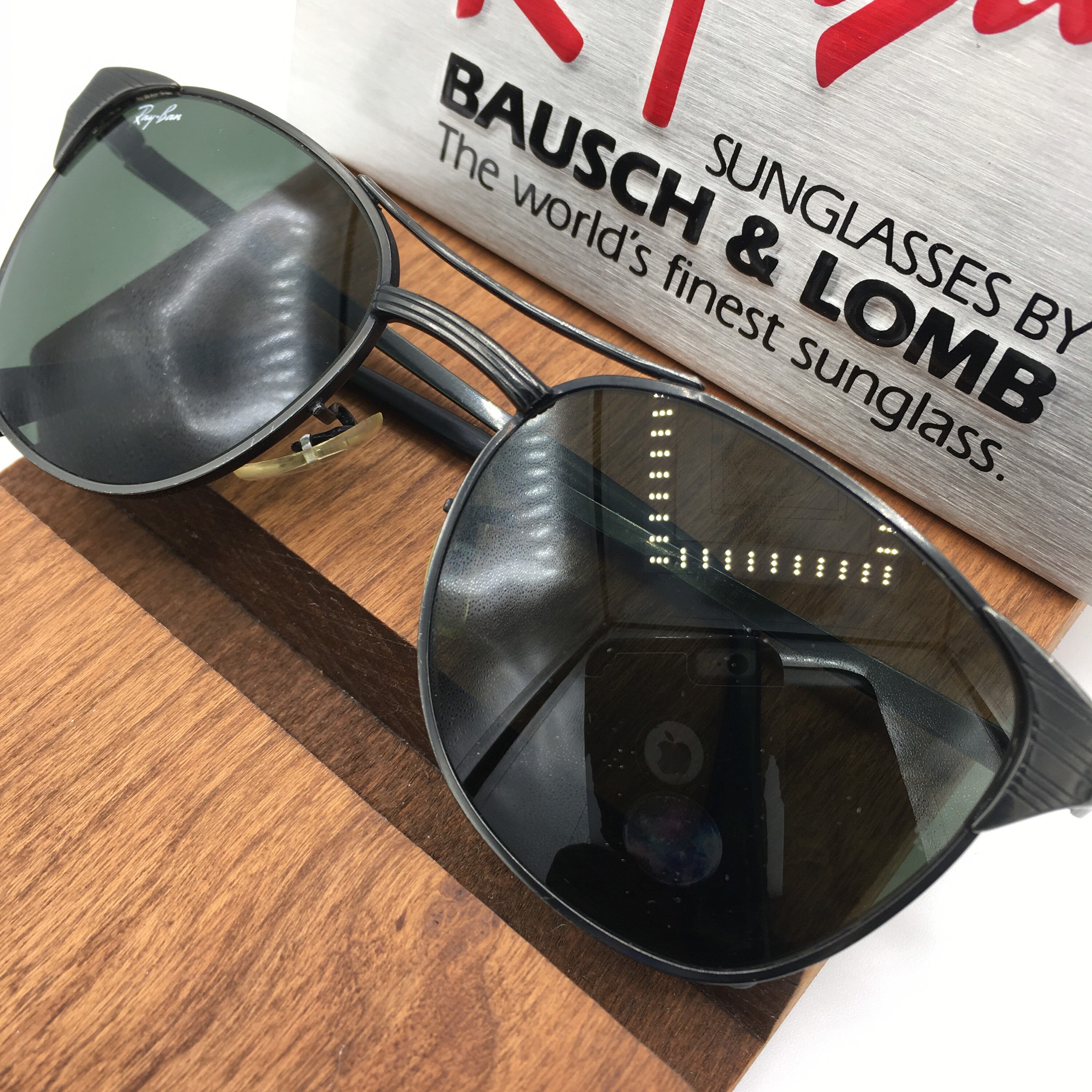 Vintage Ray Ban B&L Black Chrome Signet II W1302 Sunglasses