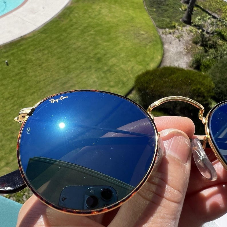 Vintage Ray Ban B & L blau verspiegelte runde Schildkröte 50 mm USA Custom Sonnenbrille Bild 2