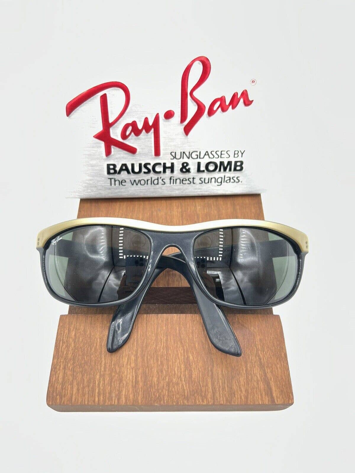 Vintage Ray Ban B&L BLACK and Gold Balorama Wrap Around Sunglasses 