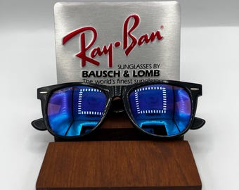 Vintage Ray Ban B&L Blue Mirror Polarized Black Large Wayfarer II w2915 USA RARE