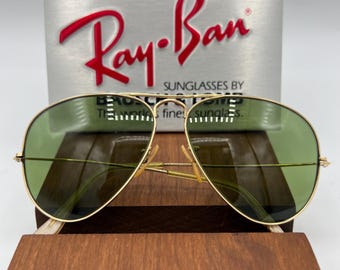 Vintage B&L Ray Ban Bausch  Lomb 1/10 12k GF 58mm RB3 Green Aviator w/Case