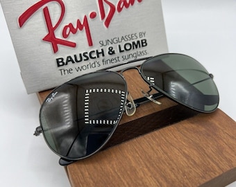 vintage B&L Ray Ban Bausch Lomb G15 aviateurs gris noir chromé 58 mm avec étui