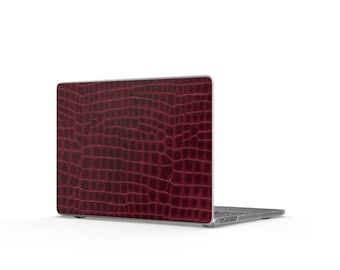 Vinröd krokodilstruktur i matt MacBook-skal | Laptopskal i konstläder