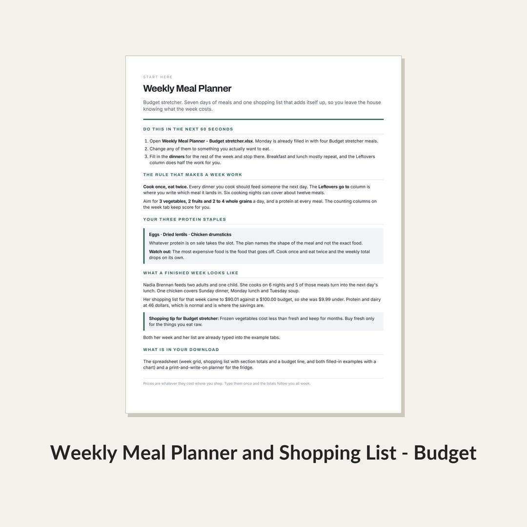 Meal Planner Excel & Printable - Weekly Menu and Shopping List - Etsy