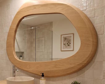 Organic Wood Framed Mirror, Large Asymmetric Vanity Bathroom Wall Decor