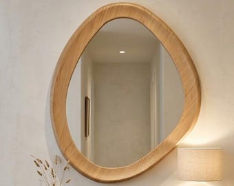 Asymmetrical Organic Shape Wall Mirror, Irregular Wood Framed & Frameless