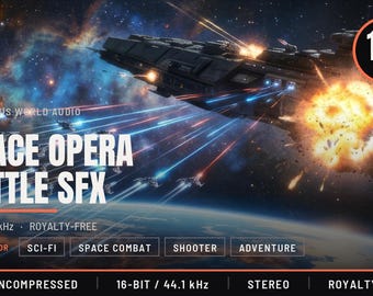 Space Opera Sound Effects Library - 114 WAV Files, Starfighters, Lasers, Robots for Unity, Godot and Unreal