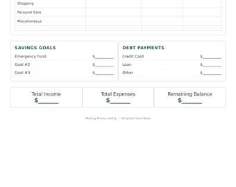 Monthly Budget Planner Printable – Finance Tracker, Money Management (PDF Download)