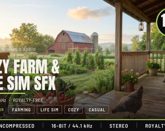 Cozy Farm Sound Effects Library - 167 WAV Files, Animals, Harvest, Cooking for Farming and Life Sim Games