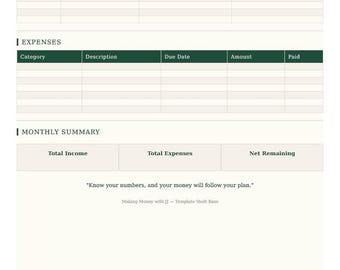 Income and Expense Log Printable - Monthly Budget Tracker