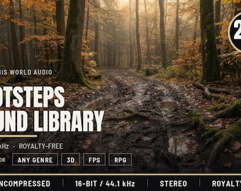 Footsteps Sound Effects Library - 222 WAV Files, 12 Surfaces for Game Developers
