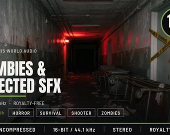 Zombie Sound Effects Library - 112 WAV Files, Groans, Attacks, Hordes for Horror Games, Unity, Godot and Unreal