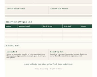 Savings Goal Tracker Printable – Money Deposit Log (Digital Download)