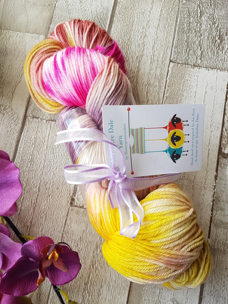 yorkshire in bloom Colourway hand dyed wool sparkle sock yarn 4ply yarn Dyed to order in UK. Double Knit yarn Hand dyed yarn