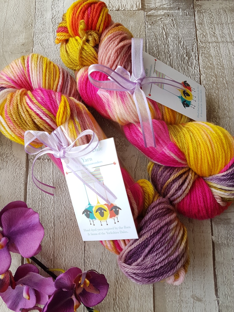 yorkshire in bloom Colourway hand dyed wool sparkle sock yarn 4ply yarn Dyed to order in UK. Double Knit yarn Hand dyed yarn