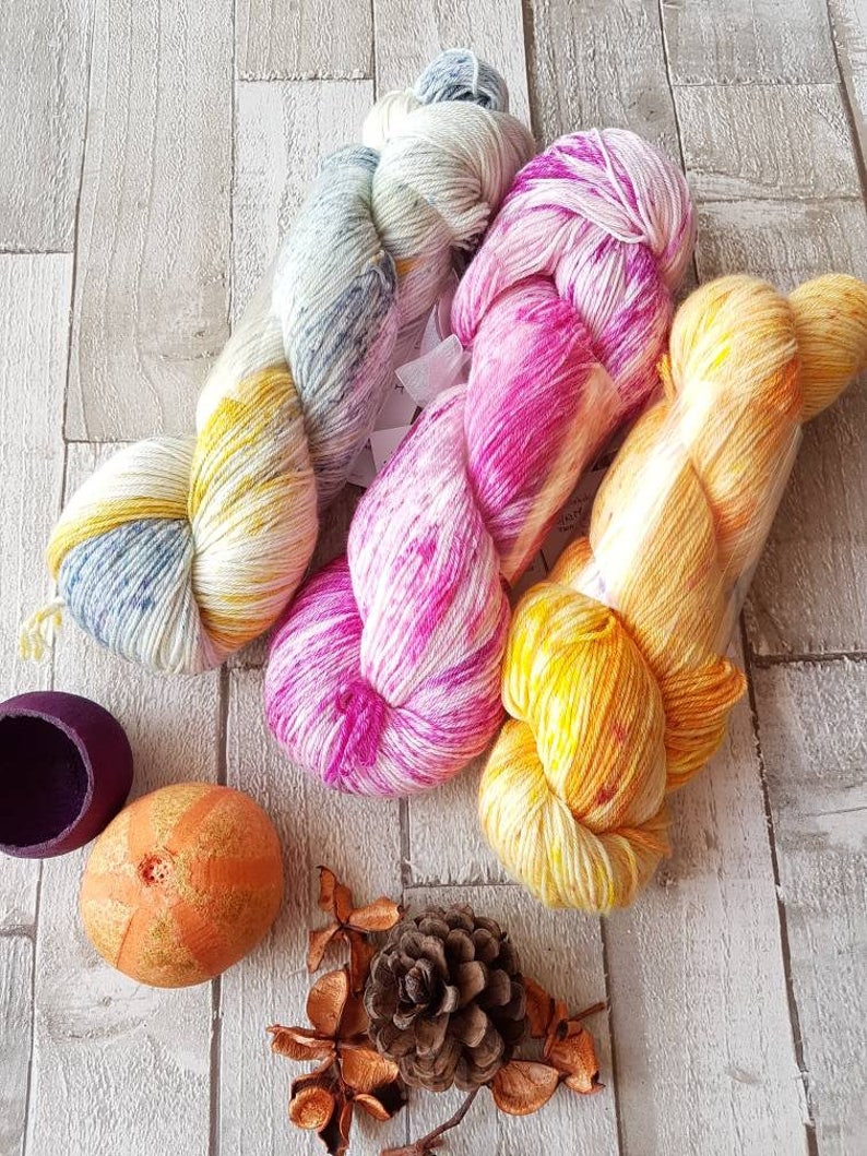 cashmere yarn variegated 4ply yarn pink mcn yarn green mcn yarn 4ply merino cashmere and nylon yarn MCN yarn hand dyed mcn yarn
