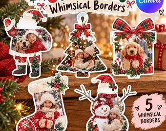 Christmas Whimsical Borders Canva Templates, 6 Holiday Frame Designs, Christmas Card Borders, Printable Tags, DIY Craft Templates, Trendy